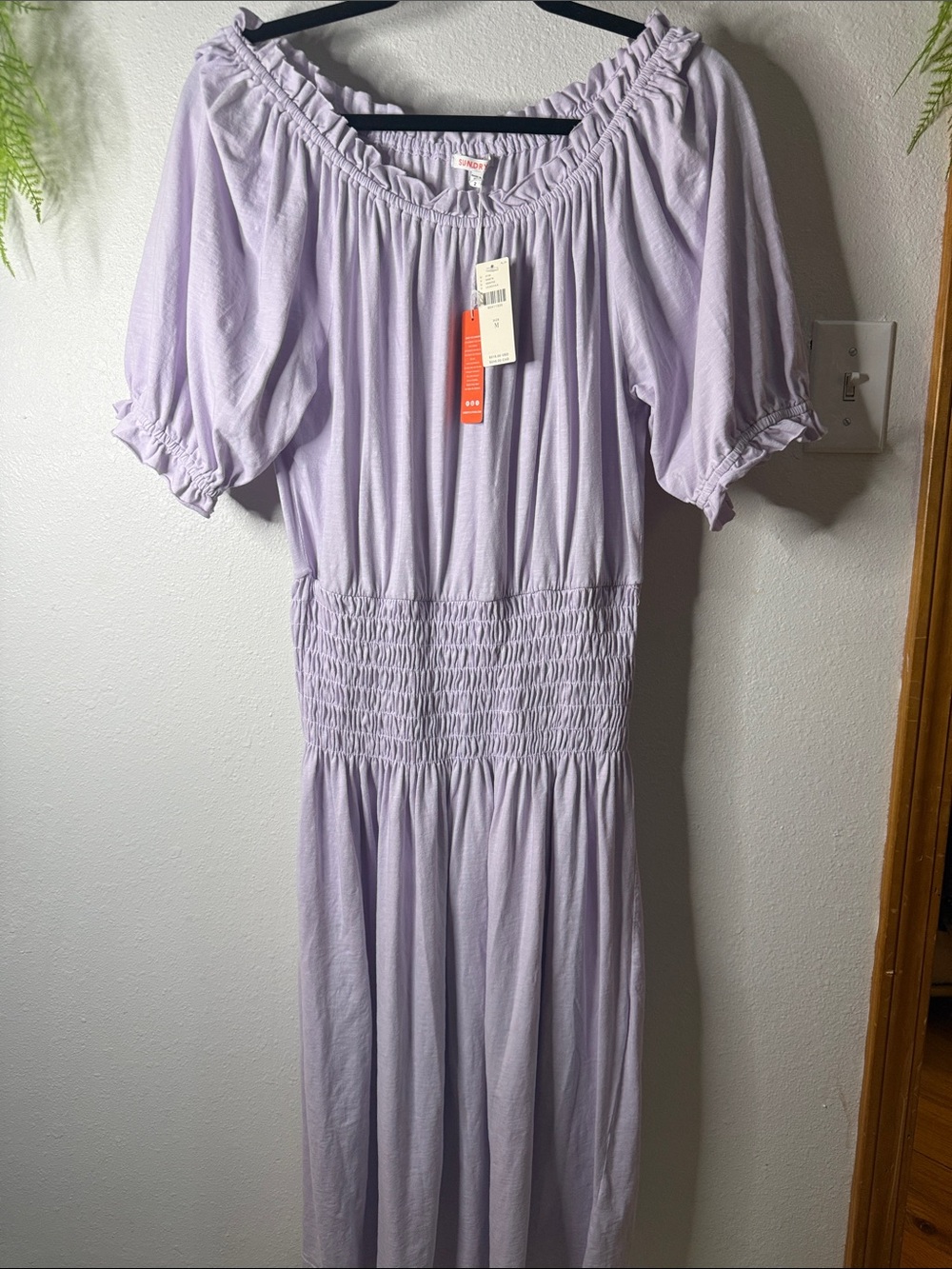 Sundry Lavender Smocked Waist Midi Dress NWT Medium